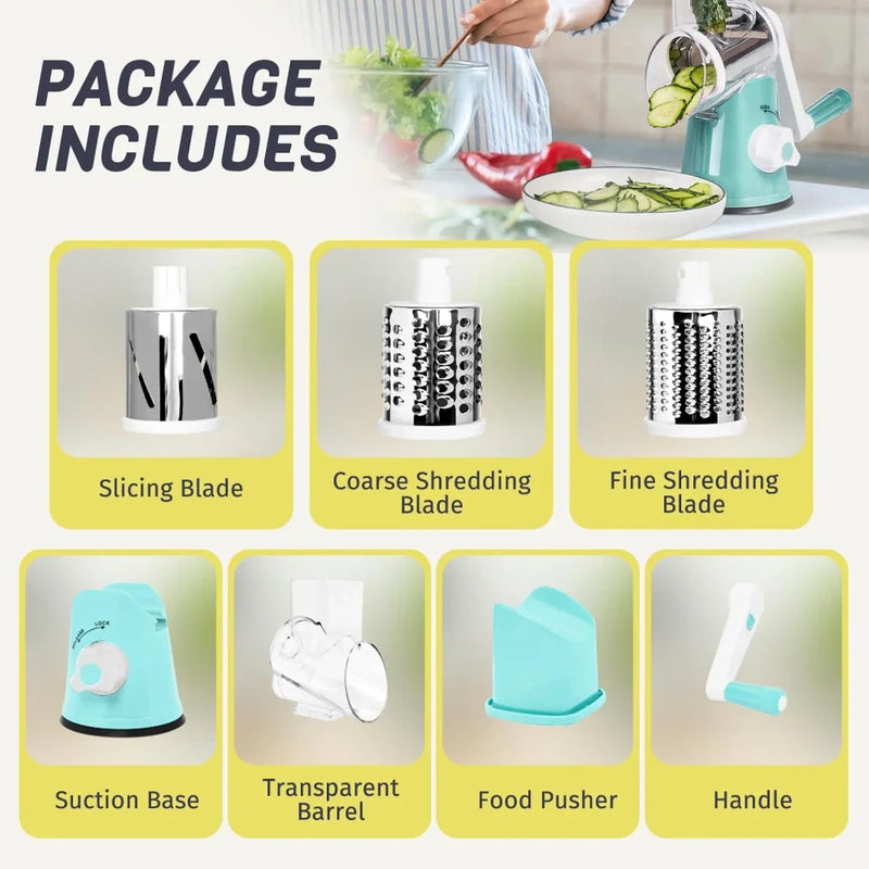 3-in-1 Rotary Vegetable Cutter, Slicer & Cheese Grater