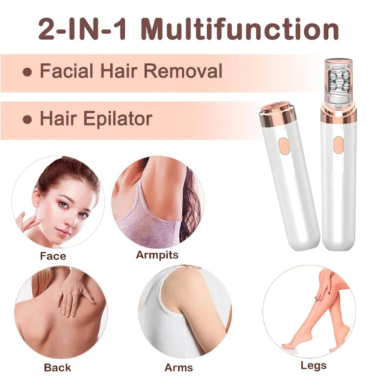 2-in-1 Epilation System,Facial Epilator Hair Remover, Plucker for Face,Lip,All Ages and Skin Types USB Charging Electric Trimmer