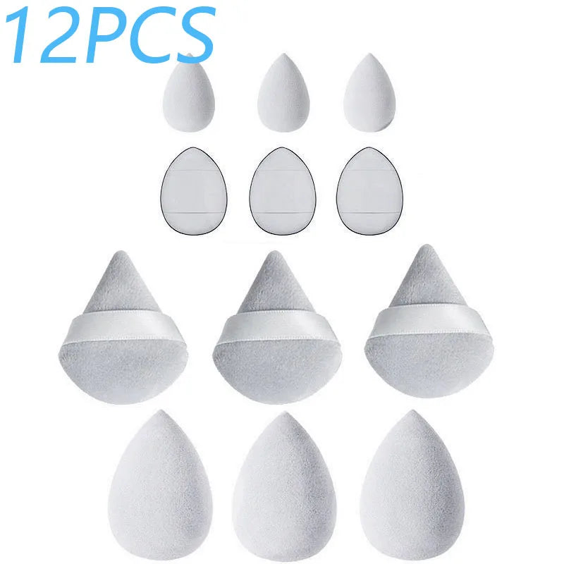 Solid Color 12PCS Makeup Sponge Set, Loose Powder and Finger Catching Thumb Puff Cotton Mini Powders Puffs Soft Makeups Eggs Set
