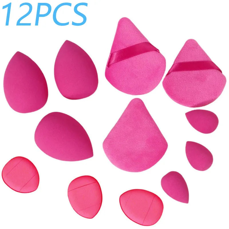 Solid Color 12PCS Makeup Sponge Set, Loose Powder and Finger Catching Thumb Puff Cotton Mini Powders Puffs Soft Makeups Eggs Set