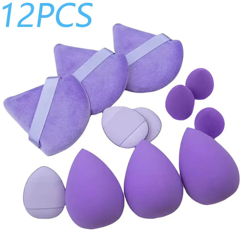 Solid Color 12PCS Makeup Sponge Set, Loose Powder and Finger Catching Thumb Puff Cotton Mini Powders Puffs Soft Makeups Eggs Set